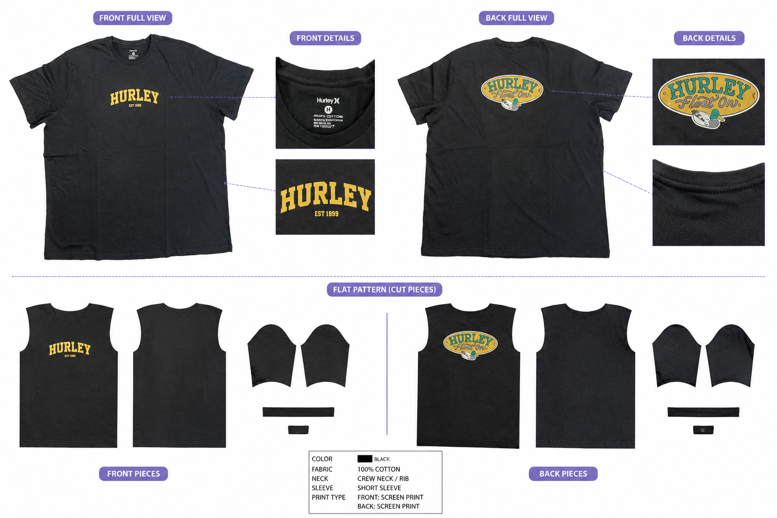 تیشرت بیگ سایز Hurley مدل College Logo