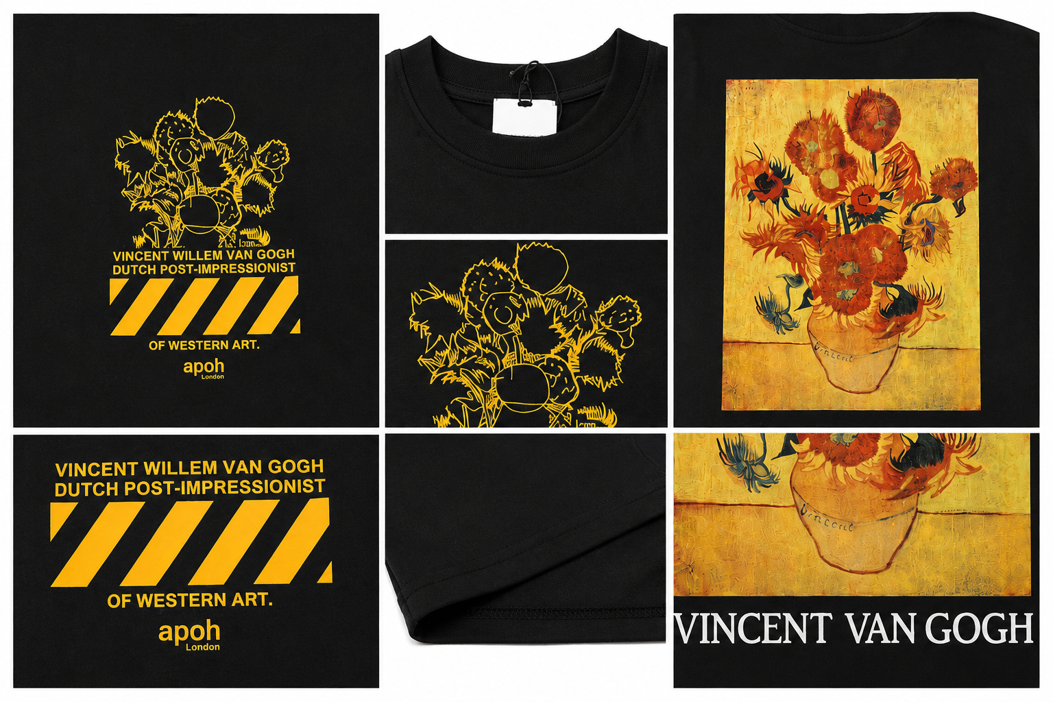 تیشرت گرم بالا طرح دار ون گوگ مشکی | تیشرت بیگ سایز چاپ هنری Vincent Van Gogh