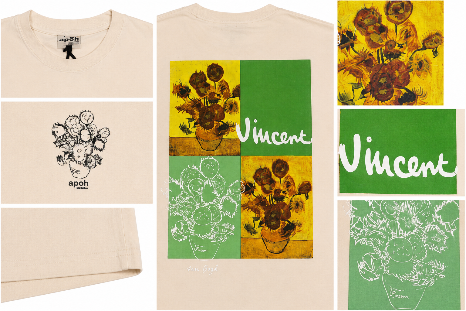 تیشرت گرم بالا طرح دار Vincent Van Gogh اورسایز | تیشرت بیگ سایز کرم پشت چاپ